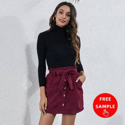 China Free Sample 2021 Drop Women's Clothing Casual Simple Elastic One-Line Pocket Button Elastic Anti-Static Lace Up Patchwork Splicing Mini Skirt for sale