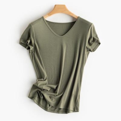 China 10% Silk Anti-Wrinkle Ins Style Loose V-Neckline Plus Size Anti-Wrinkle t-shirtwith Women T-Shirts Tees Custom Logo That Doesn't requires no plain ironing for sale