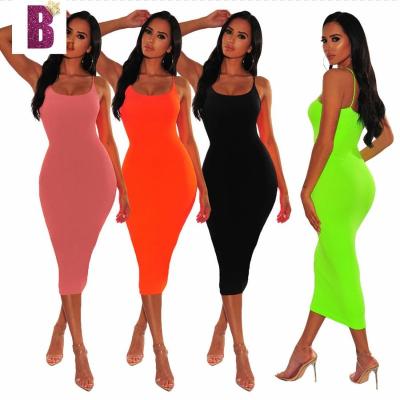 China 2021 Anti-Static Women's Solid Color Sleeveless Tight Dress Personalized One-Piece Dress for sale