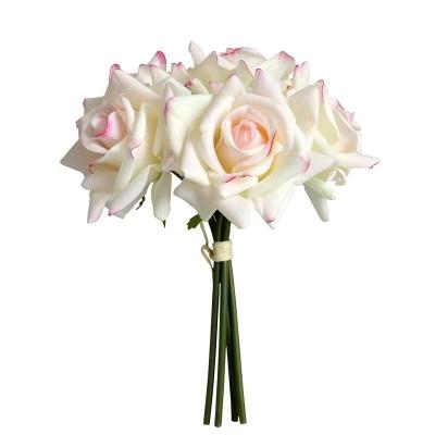 China Beautiful 2022 Wholesale High Quality Real Touch Colorful Artificial Roses Bouquet Flowers For Wedding Decoration for sale