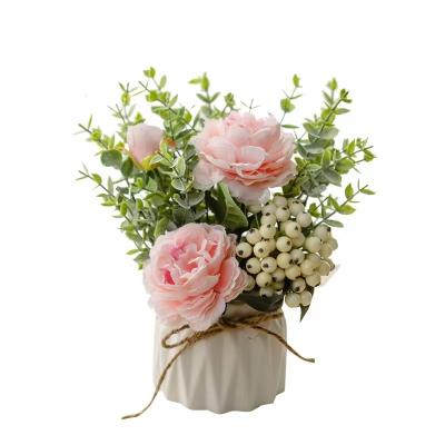 China Fashional Artificial Flowers Wholesale Size Quality With Artificial Flower Roses Basin Simulated Green Planting Flowers For Decoration Wedding for sale