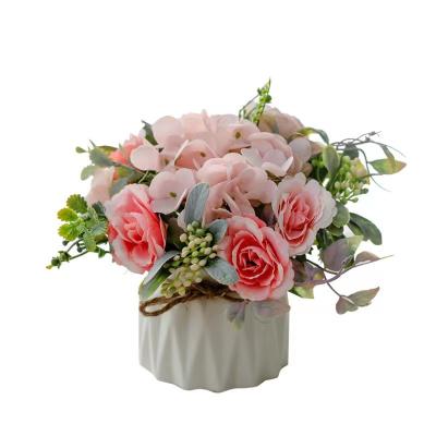 China Eco-Friendly Wholesale Artificial Flower 10 Heads Pot Size Artificial Rose Flower Bouquet Flores For Decoration Wedding for sale