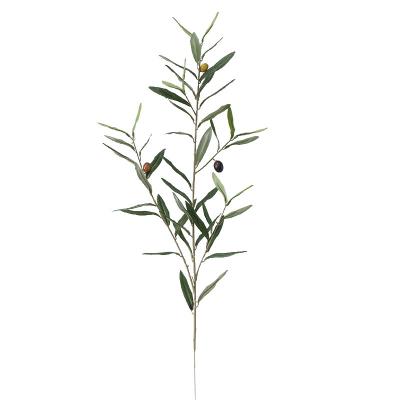 China Beautiful 3 Colorful Artificial Olive Branches Forks Indoor Garden Ornament DIY Wedding Decoration Plastic Leaf With Fruits for sale