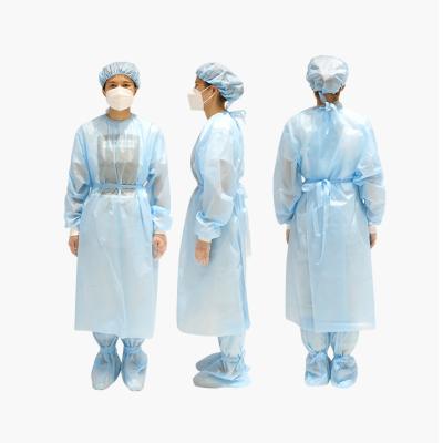 China Blue PP +PE Film Disposable Surgical Gown Nonwoven PPE Isolation Gown for sale