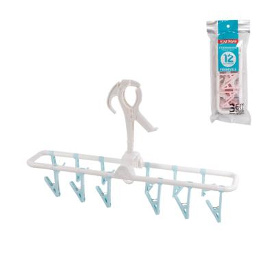 China Good Quality Laundry Rack Scarf Socks and Underwear Collapsible Foldable Drying Plastic Hanger with 12 Clips Clothespin Hangers for sale