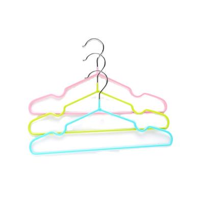 China Colorful Cute Kids Space Saving Cloth Hanger Iron Plastic Cover Non Slip Kids Clothes Hangers for sale