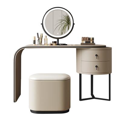 China Adjustable (other) YMSC Modern Style Minimallist Design 2 Drawers Dresser Makeup Vanity Table Dressing Table with LED Mirror for Bedroom for sale