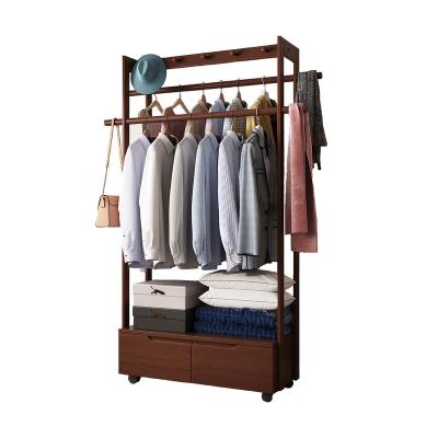 China Extendable YMSC Mobile Rack Hanger Storage Clothing Drying Racks Standing Coat For Home Office Coat Rack with Drawers for sale