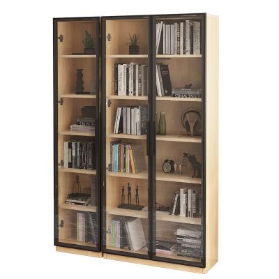 China Minimalist YMSC Modern Living Room Office Room Wood Book Cabinet Bookcase Glass Doors Book Shelf for sale