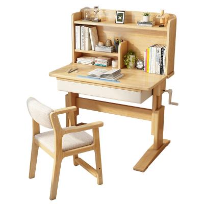 China Modern YMSC Multi-function Kids Furniture Height Adjustable Wooden Kids Desk Lift Table Top Learning Desk With Drawers for sale