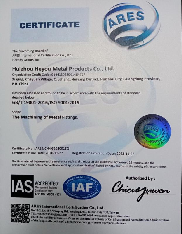 ISO9001 - Huizhou Heyou Hardware Products Co., Ltd.