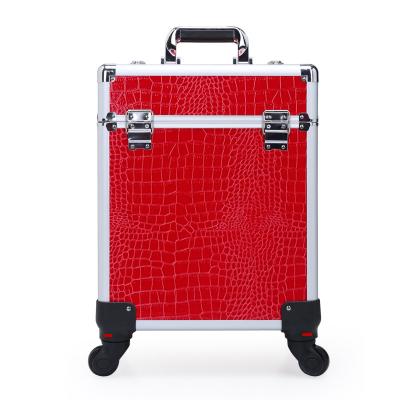 China High Quality Rolling Rolling Aluminum Portable Cosmetic Box Sponge Wheel Beauty Storage Case Travel Train Case For Beauty Salon for sale