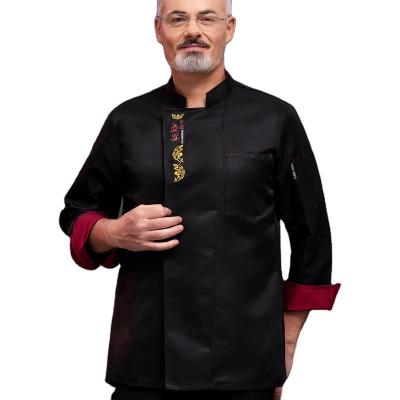 China Custom Wholesale Black Blend Custom Made Men's Coat Jackets Polyester Cotton Hotel Anti-Pilling Chef Uniforms Work Suit Restaurant Chef Uniform for sale