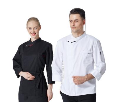 China Custom Wholesale Black Blend Custom Made Men's Coat Jackets Polyester Cotton Hotel Anti-Pilling Chef Uniforms Work Suit Restaurant Chef Uniform for sale