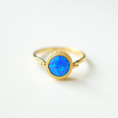 China FASHIONABLE Blue Opal Ring Reversible Ring In 14K 18K 24K Yellow Gold for sale