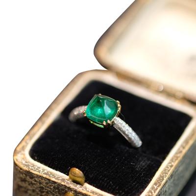 China Emerald Engagement Ring Gemstone Ring TRENDY with Diamonds Sugar Loaf Cut Two Tone Ring for sale