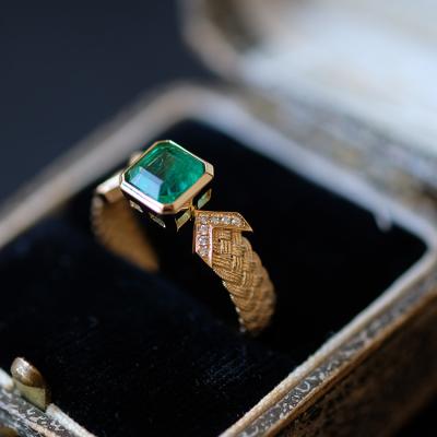 China Emerald Engagement Ring Gemstone Ring TRENDY with Diamonds Adjust Emerald Cut 14K Yellow Gold for sale