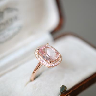 China Trendy Natural Engagement Ring Gemstone Ring With Diamonds 14K Rose Gold by Morganite for sale