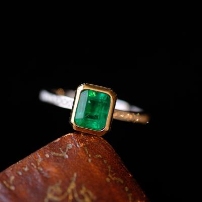 China FASHIONABLE Emerald Cut Emerald Promise Ring Green Gemstone Ring With 14K Yellow Gold for sale