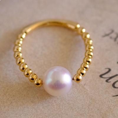 China Akoya Pearl Luxury Ring Adjustable Fashion Beaded Ring 14K Yellow Gold for sale