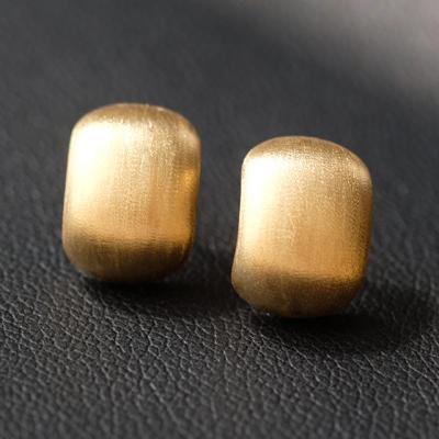 China Cute Brushed Half Round Earrings 14K Yellow Gold Satin Finish for sale