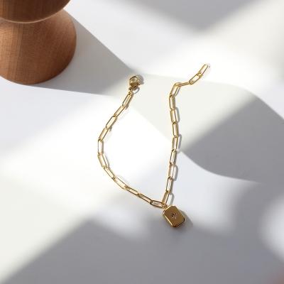 China Casual/Sporty Trendy Chain CZ Crystal Aretas Christmas Jewelry Natural Zircon North Star Rectangle Charm 18k Gold Paperclip Bracelets for sale