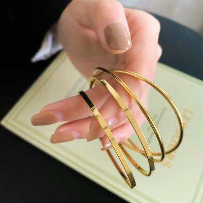 China Casual Minimalist Waterproof 18k Stainless Gold Jewelry Aretas Tube Bangle Bracelet Thin/Accessories Sporty Round Stack Bracelet Set for sale