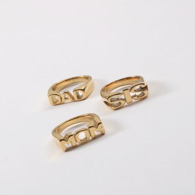 China Aretas Pvd Chunky Trend Rings Stainless Steel Punk Jewelry Set Acero Mom Dad Sister Signet Letter Chunky Ring Gold Plated Stainless Steel for sale