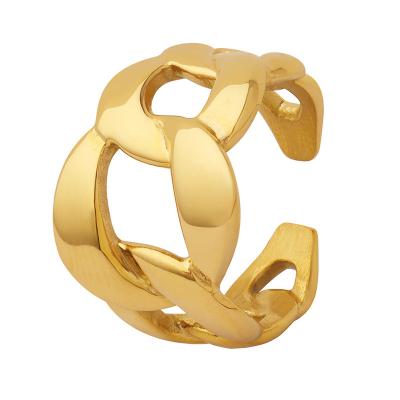 China Wholesale FASHIONABLE Aretas Waterproof Gold Plated Ring Non Tarnish Steel Cuban To Chain Hip Hop Wide Open Chunky Ring For Man Women for sale