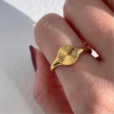 China High Quality Vintage Aretas Jewelry PVD 18k Gold Plated Sunflower Ring Sunburst Stackable Signet Rings Ladies Stainless Steel Vintage for sale