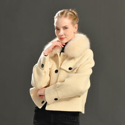 China Anti-Wrinkle New Arrival Custom Bulk Wholesale Long Sleeves Coat Large Fox Fur Ladies Fluffy Jacket Woolen Coat for sale