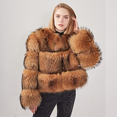 China Wholesale Luxury Natural Thick Fluffy Real Raccoon Fur Coat Jacket Winter New Anti-wrinkle Women's Coat Design for sale