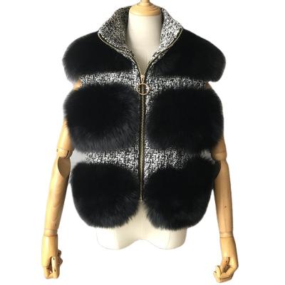 China Latest Design Breathable Women's Woven And Fox Fur Vest Real Fox Fur Vest Custom Fashion Sexy Woman for sale