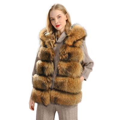 China Wholesale Hot Sale Women Winter Raccoon Fur Vest Winter Fashion Elegance Thick Warm Real Fur Vest Breathable for sale