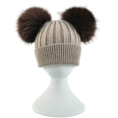 China breathable & Korean Baby Pom Pom Wool Hat Wholesale Beanie Girls Fashion Winter Waterproof With Big Real Raccoon Fur for sale