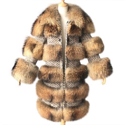 China New Arrival Women Winter Breathable Real Raccoon Fur Coat Fluffy Fur Jacket With Wool Knit Ladies High Street Hot Sale Fur Coat for sale