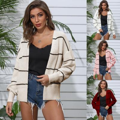 China Wholesale Fashion High Quality Anti-pilling Custom Women's Plus Size Black White Striped Casual Style Knit Sweater Short Cardigan for sale