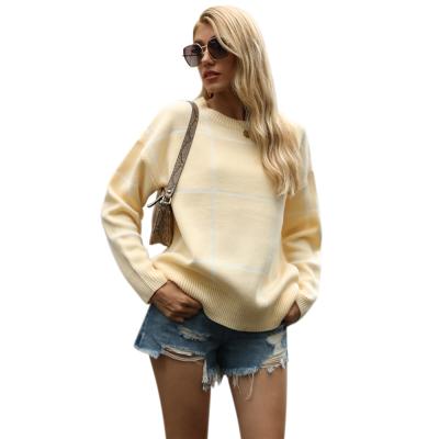 China Wholesale High Quality Custom Fashion Anti-wrinkle Women's Lady Korean Style Oversize Crewneck Mujer Casual Lattice Knit Pullover Sweater Tops for sale