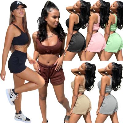 China 2021 Women's QUICK DRY Short Tops Tank Tops Gear Girl Two Piece Shorts Set Women Summer 2 Piece Biker Sets Yoga Sport For Ladies for sale