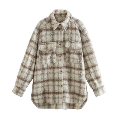 China 2021 Winter Autumn Spring Women&'s Fashionable Lady Anti-wrinkle Coats Turn Down Collar Single Breasted Plaid Jacket Coat For Office Streetwear for sale