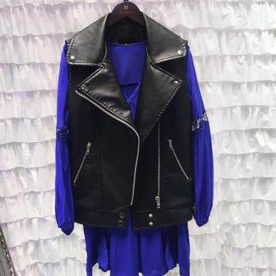 China Waterproof manufacturers direct selling loose zipper women's motorcycle leather vest PU vest sleeveless leather jacket for sale