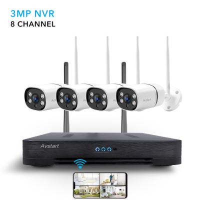 China Outdoor Wireless Camera Kit 4Cameras 3Mp H.264 Wireless Camera Kit Recording Home Security NVR 8Ch NVR 2.4G Camera for sale