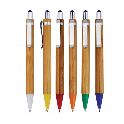 China Promotional School Ball Pen Customized Metal Bamboo Clip Tip And Laser Logo Chrome Plating Click Writing Ballpoint Pens for sale