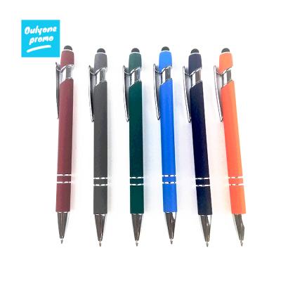 China BSET School Ball Pen PROMOTIONAL RUBBER FINISH RETRACTABLE ACTION ALUMINUM PEN WITH PEN TIP AND PHONE HOLDER for sale