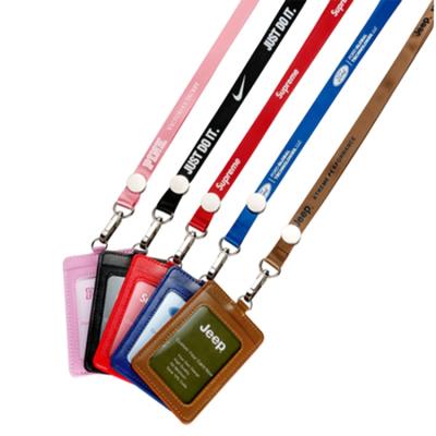 China Promotional High Quality Nylon Metal Fitted Button Office Lanyard and ID Card Leather Wallet for sale