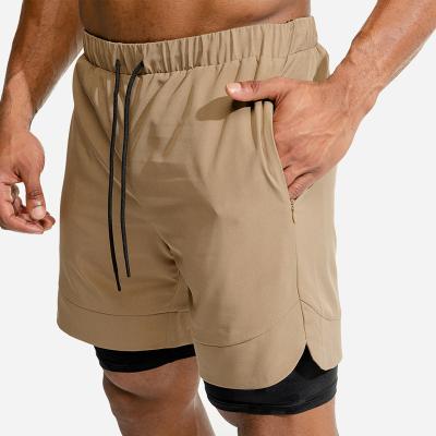 China 2021 New Arrived Anti-Wrinkle 2in1 Men Shorts Workout Quick Dry Mens Running Shorts Polyester GYM Shorts With Hidden Pocket for sale