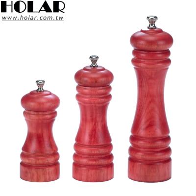 China [Holar] Sustainable Taiwan made 4.5 to 8 inch red wooden salt pepper mills with adjustable grind for sale