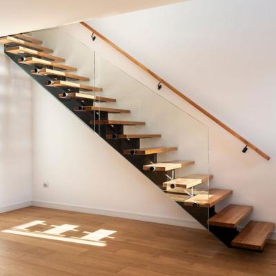 China Modern Carbon Steel Stringer Stairs Solid Wood Modern Interior Center Stairs Customized Design for sale