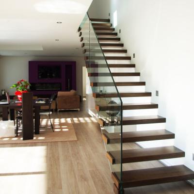 China Space Saving Construction Led Staircase Light Staircase Designs Floating Wood Stairs With Glass Railing for sale