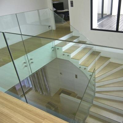 China Modern Indoor Glass Stair Railings Design Frameless Steel Glass Balustrade Standoffs for sale